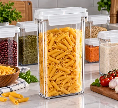Transparent storage container with white lid