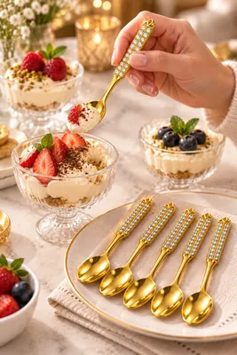 Gold Decorating Spoons with Crystal Handle