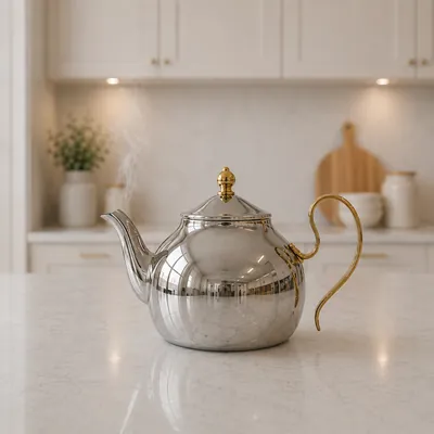 Silver teapot with a golden handle