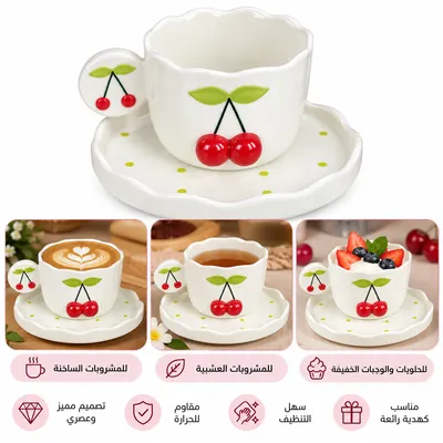 Cherry mug set with saucer