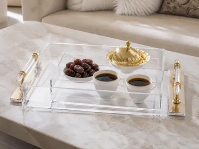 Acrylic box with gold handle and lid