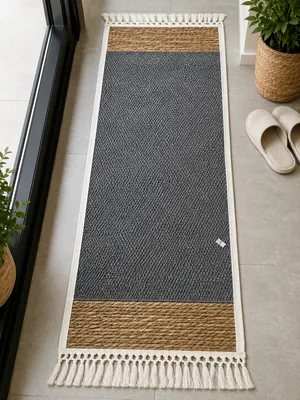 Gray and Straw-Trim Rug