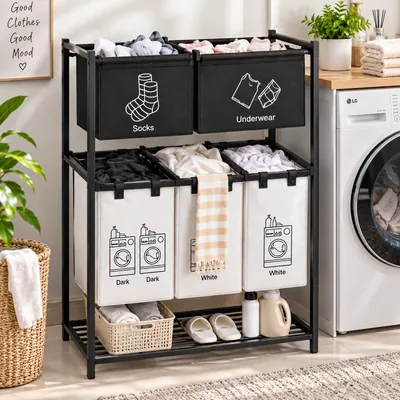 Three-Section Laundry Basket with Stand