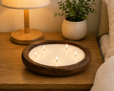 Round wooden scented candle