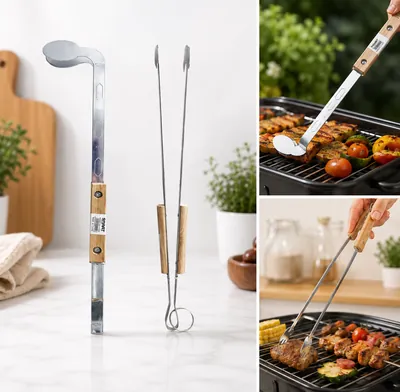 BBQ tongs with wooden handle