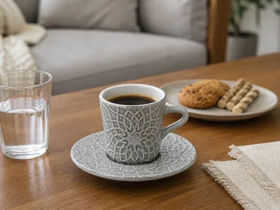 Decorated coffee cup set