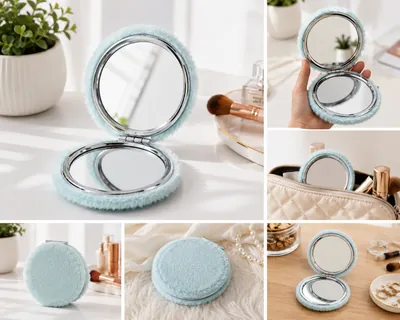 Round Fur Mirror Keychain