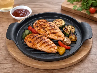 Cast iron serving pan with wooden base