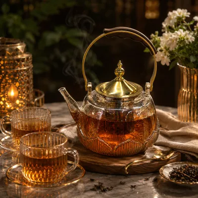Glass teapot with infuser and wooden handle