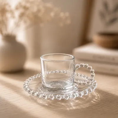 Tea Glasses & Saucers Set with Circle Border