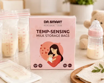 Milk storage bags with temperature sensors