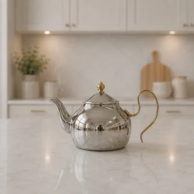 Silver teapot with golden handle