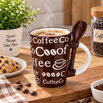 Porcelain coffee cup with spoon