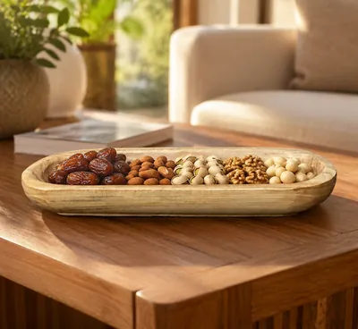 Oval Wooden Serving Bowl