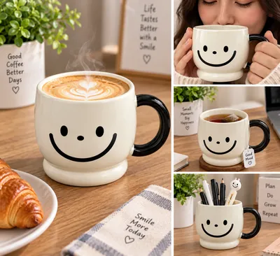 Ceramic Mug with Spoon – Smiley Design