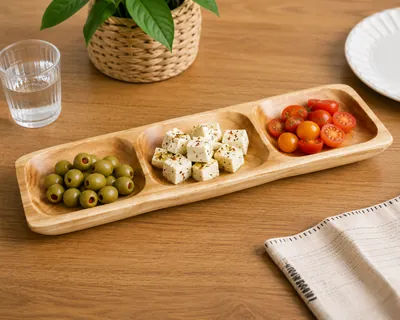 Bamboo Wooden Plate with Three Compartments