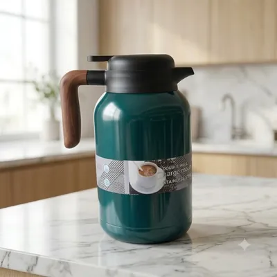 Wooden-handled coffee thermos