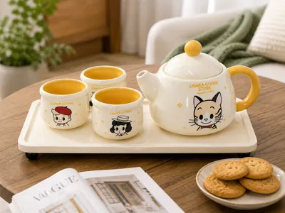 Ceramic tea set with tray