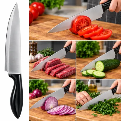 Kitchen knife with black and white handle