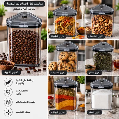 Storage container with triangular black lid