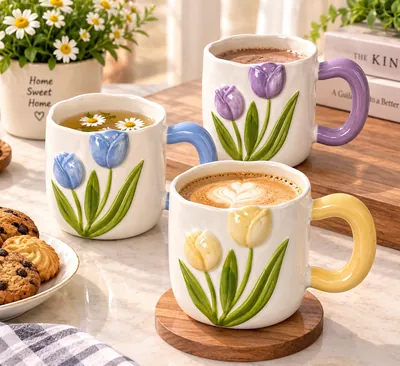 Ceramic Mug with Tulip Flowers