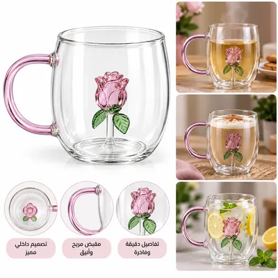Glass cup with a pink handle