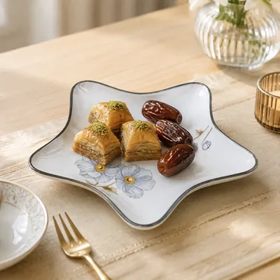 Decorated White Ceramic Plate