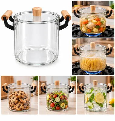 Clear Glass Pot with Wooden Handles