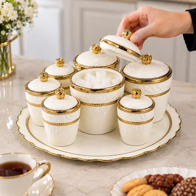 Luxury sugar bowl set with tray