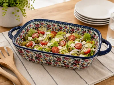 Engraved porcelain tray with two handles