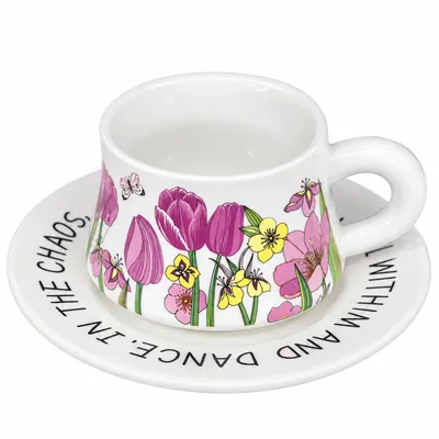 Decorated Ceramic Cup & Saucer Set