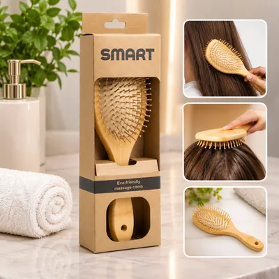 Oval wooden hairbrush
