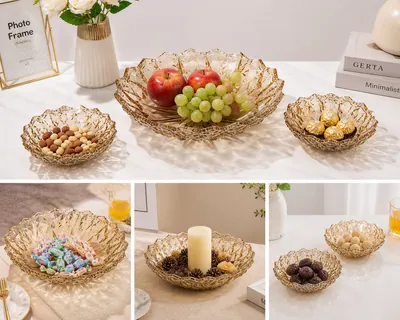 Honey-colored glass bowl and plates set