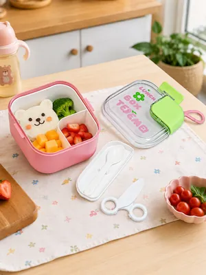 Square lunch box with silicone strap