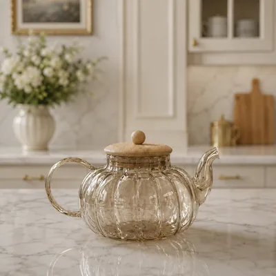 Glass teapot with wooden lid