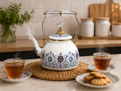 Ornate Tea Pot with Crystal Handle