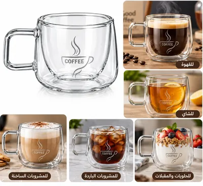 Double-wall glass cup with square handle