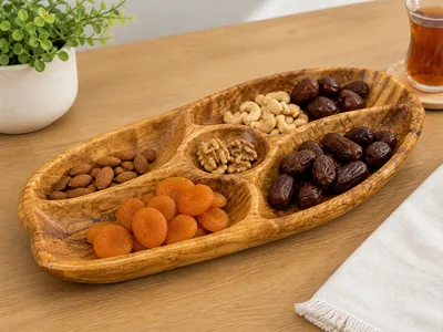 Flower-shaped wooden tray with stand