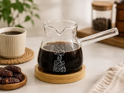 Glass coffee kettle with wooden base