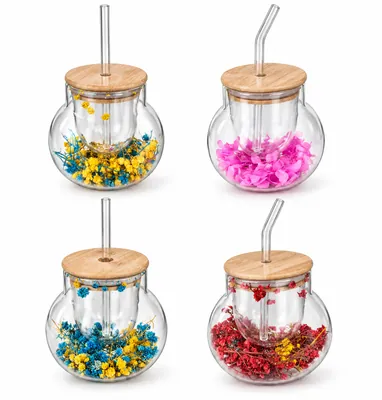 Clear glass cup with wooden lid