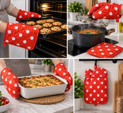 Polka Dot Oven Mitt Set