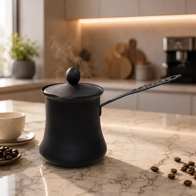 Black coffee pot with lid