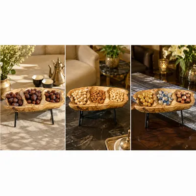 Wooden serving platter with base