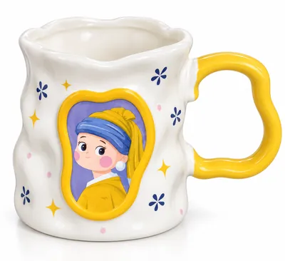 Ceramic mug with cartoon illustrations