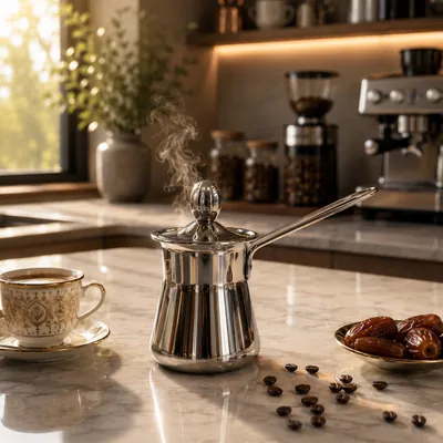 Stainless steel coffee pot with lid