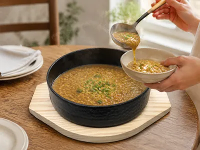 Cast iron serving pan with wooden base