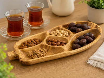 Leaf-shaped bamboo serving plate