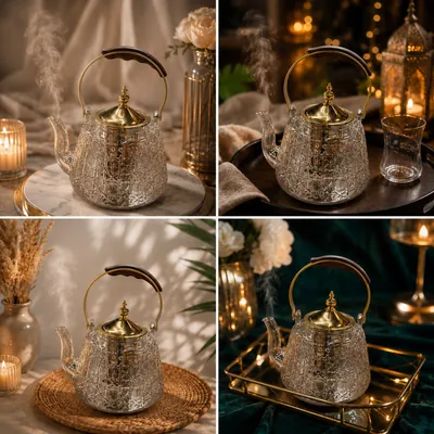 Glass teapot with golden lid