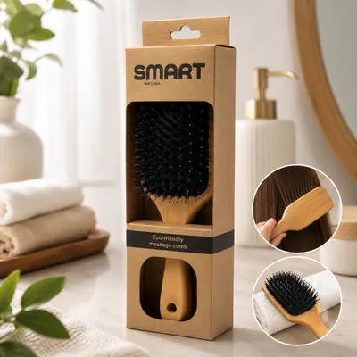 Square wooden hairbrush