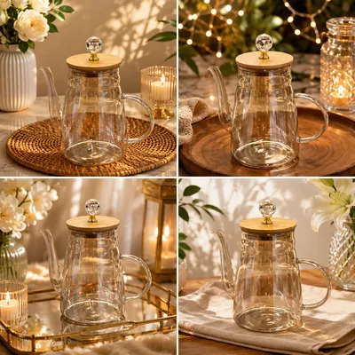Glass teapot with wooden lid
